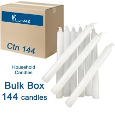 144x Candles Household White Lume 200mm x 20mm